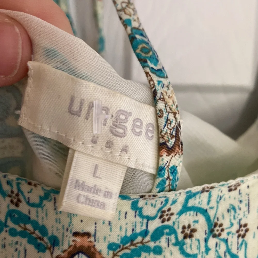 Umgee Aqua Teal Patterned Mini Dress with Olive Bell Sleeves - Picture 7 of 11